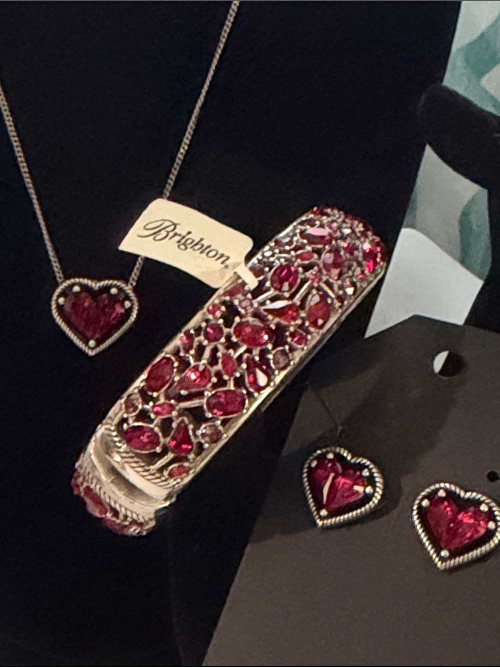 🌹♥️SET! SUPER RARE BRIGHTON ‘One Love’ RED SWAROVSKI CRYSTAL SLVR VTG+!